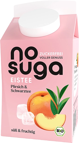 Getränkekarton mit der Sorte Pfirsich und Schwarztee.